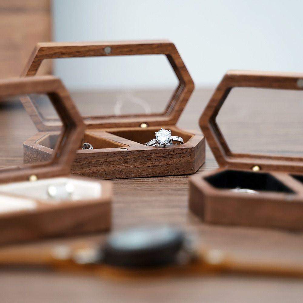 Luxury Mini Wood Rings Box Square Jewelry Organizer Rings Display Case  Marriage Anniversary
