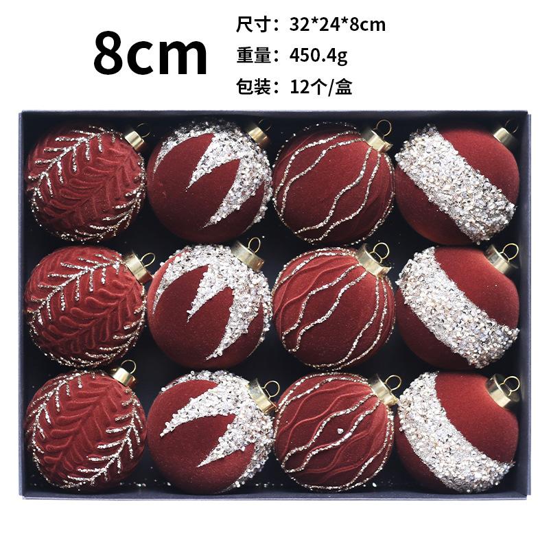 12 Pieces/set, Christmas Decorations, Colored Diamonds, Flocking, Christmas Ball Gift Package, Christmas Tree Pendant, Holiday Decorations