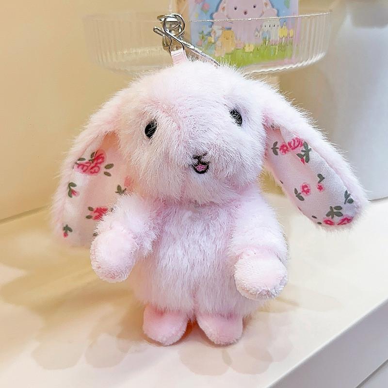 Ear Rustic Hanging Rabbit Plush Pendant With Broken Flowers Inside Ears Gift For