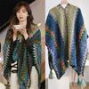 Ethnic Style Knitted Poncho Cape Vintage Bohemian Tassel Cloak Warm Shawl Travel Coat Cardigan Sweater