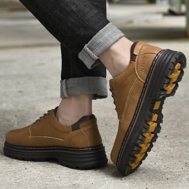 Модные мужские кожаные туфли с круглым носком, повседневные, удобные, на шнуровке, на толстой подошве, мужские туфли-оксфорды, противоскользящие, удобные для ношения на открытом воздухе, мужские туфли