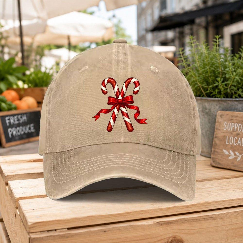 Christmas Candy Cane Washed Baseball Cap Unisex Casual Dad Hat Outdoor Hiking Daily Commute Street Style