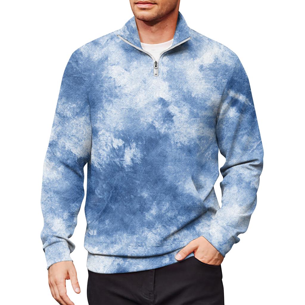 Мужской свободный повседневный свитшот на молнии 1/4, модный топ с длинным рукавом и принтом, с карманами