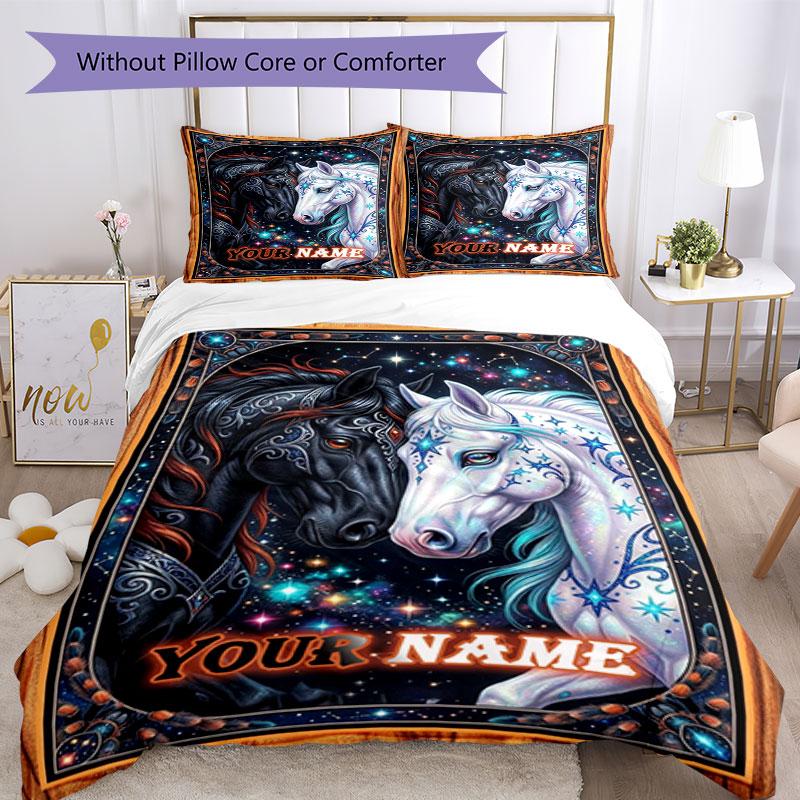 3PC Custom Name "Galactic Horse Whisperers" bedding,soft and breathable,2D flat print,room decor.,Poster Three-piece set,Soccer Three-piece set,Art,Po