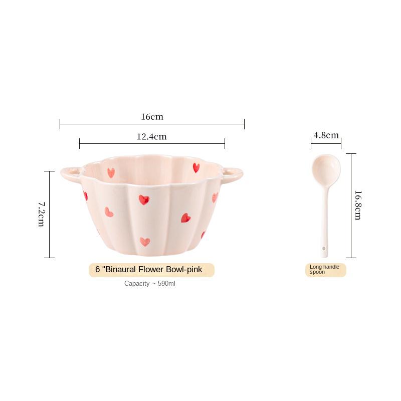 Dishes and Dishes Set Ceramic Underglaze Color Binaural Flower Love Pumpkin Cute Instant Noodle Bowl Household Simple and Modern