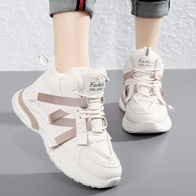 Женские зимние кроссовки на подкладке из искусственного меха, уличные противоскользящие теплые кроссовки с плюшевой подкладкой, повседневная спортивная обувь из искусственной кожи на шнуровке, большие размеры для женщин