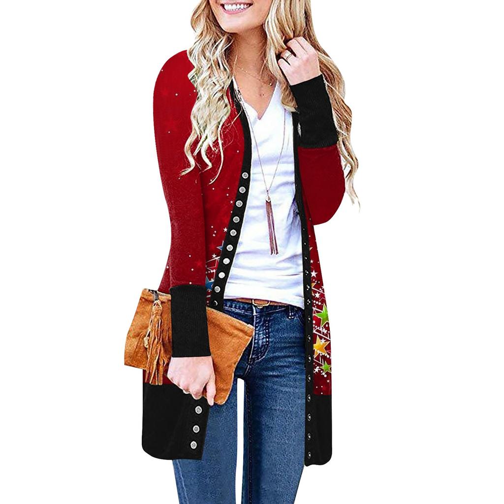 Женский повседневный кардиган с длинными рукавами и постепенным рождественским принтом, легкая куртка