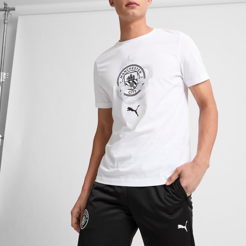 Puma Футболка Manchester City Year Of The Dragon с логотипом, напечатанным повседневным круглым вырезом и коротким рукавом, мужские топы, белая 778519-22