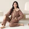 Пижама женская зимняя трехслойная утепленная флисовая теплая тканая хлопковая с подкладкой осенне-зимняя коралловый флис домашняя одежда