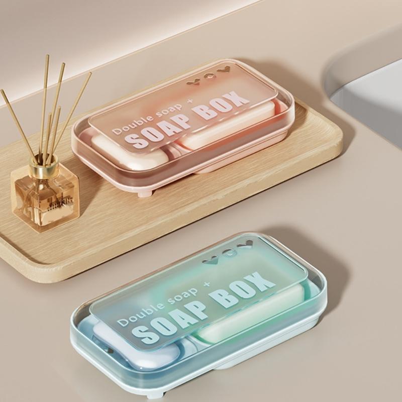 Double Compartment Soap Holder Box With Ventilated Base And Secure Cover Bathroom Essential Storage Tray For Home Travel