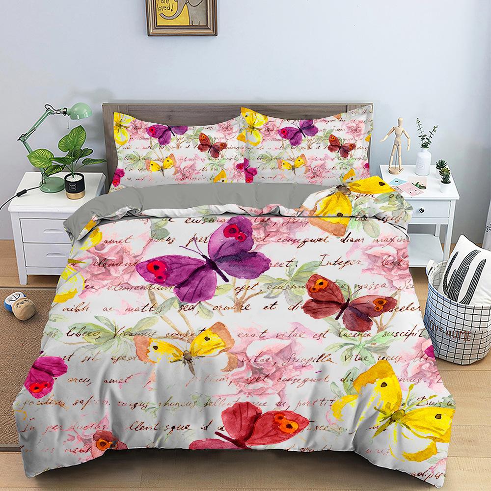 Комплект постельного белья с 3D цифровой печатью, красочный пододеяльник с принтом бабочки, наволочка AU180 * 210, мягкая комната для девочек, домашнее украшение на молнии