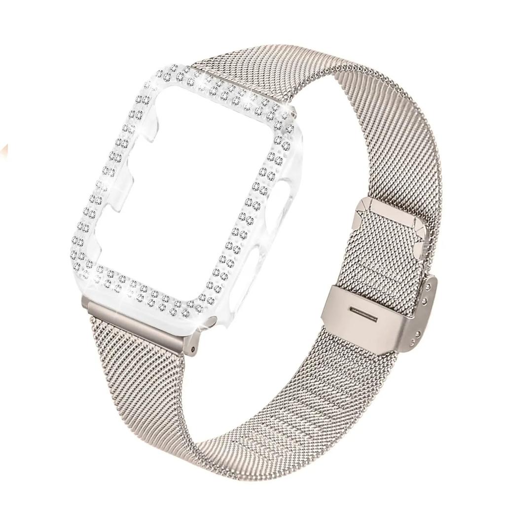 Алмазный корпус + Металлический ремешок Для iWatch Band Ultra 2 Браслет из нержавеющей стали Для Apple Watch 9 8 7 45мм 44мм 40мм 41мм Серии 6 5 4