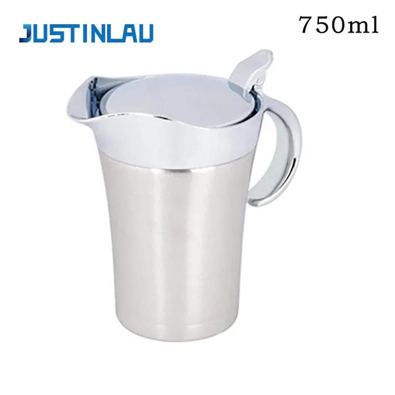 Stainless Steel Gravy Jug Double Insulated Steak Sauce Jug with Lid Portable Juice Tomato Sauce Jug Dining Table Seasoning Tools