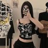 Летний шикарный рубчатый кроп-топ на тонких бретелях - Сексуальный американский панк-принт