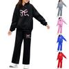 Kids' Plush Long Sleeve Long Pants Loose Pullover Bow Print Hoodie Set