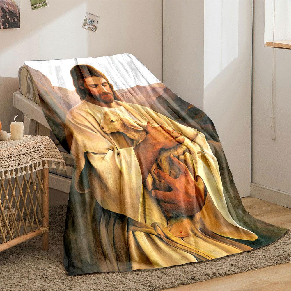 Jesus Holding Lamb Blanket Printed Blanket for Living Room Bed Couch lunch break Soft Cozy Blanket for Friend's festival Gift