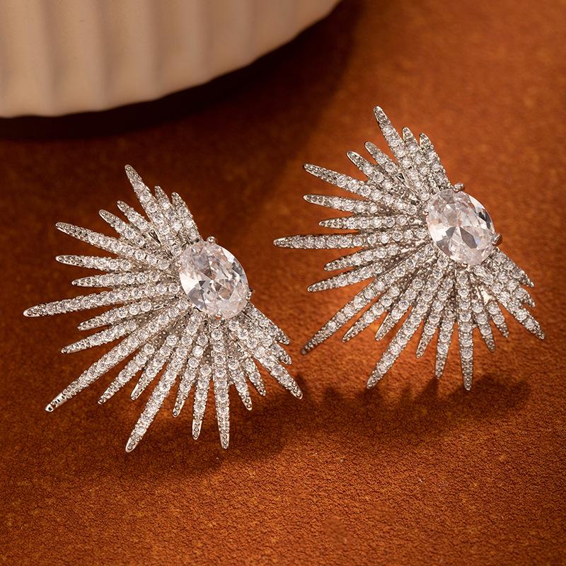 Серьги «Солнечные лучи» для женщин, с цирконом для легкой роскоши и роскоши, винтажный и уникальный ювелирный подарок