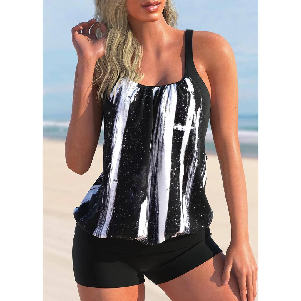 Women's Quality Summer Vacation Swimwear, Stylish Blue Leopard Print Top and Halter Beach Swimsuit S-6XL