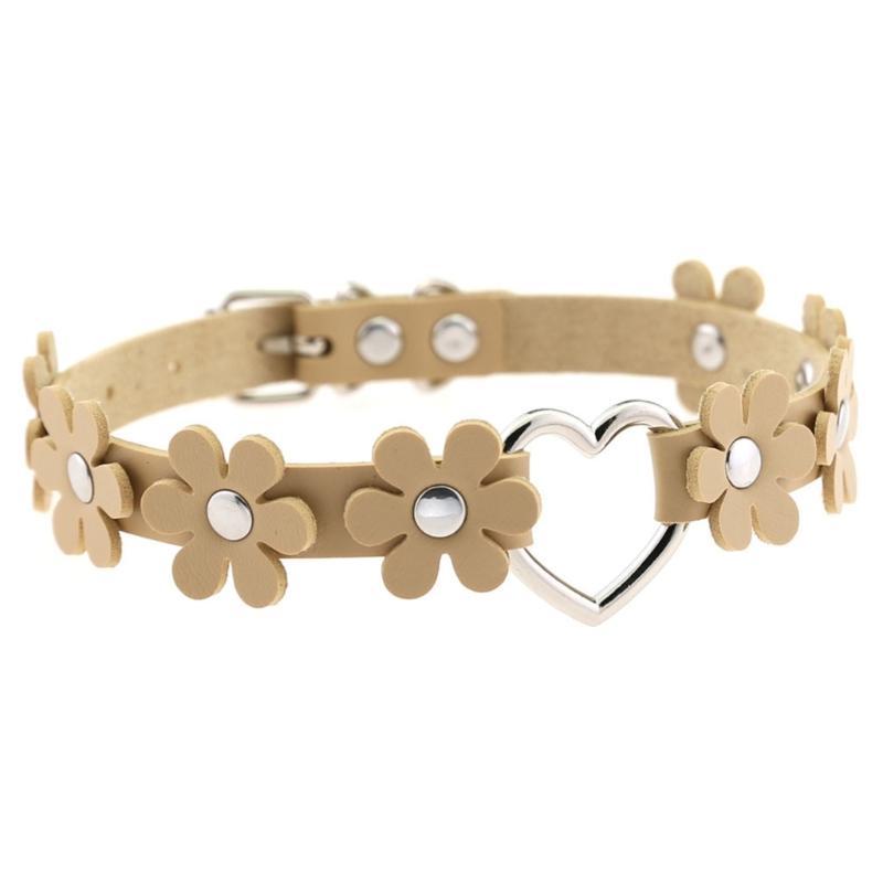 Leather Collar Choker Cute Flower Collar Necklace Neck Chain Necklace Statement Jewelry Heart Ring Necklace for Women