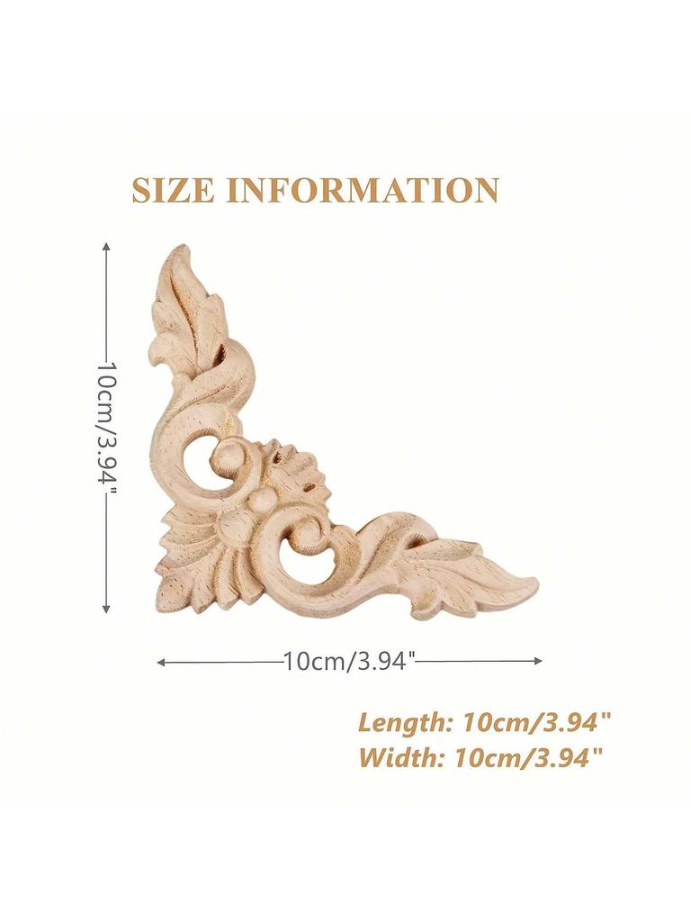 4 шт. Деревянные резные аппликации, накладки, неокрашенные маленькие деревянные уголки, цветочные резные наклейки для зеркал, шкафов, стен, дверей