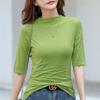 Летняя корейская хлопковая футболка женская повседневная винтажная офисная футболка с коротким рукавом весенняя женская зеленая приталенная рубашка