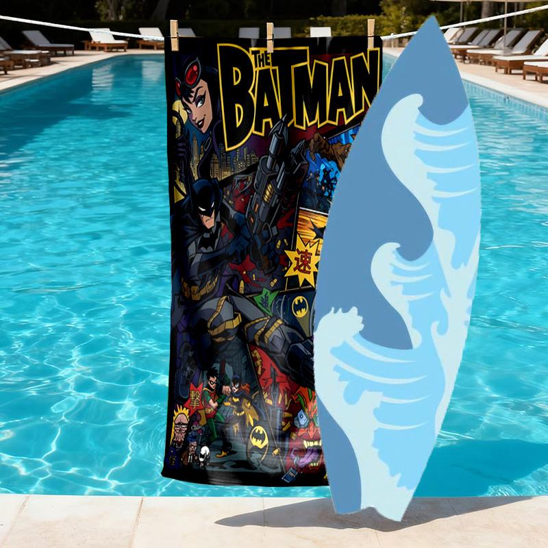 Superheroes Print Beach Towel Design, Soft, Lightweight. for Home Bathroom, Spa, Pool, Yoga, Surfing, Camping, Gift for Family, Friend