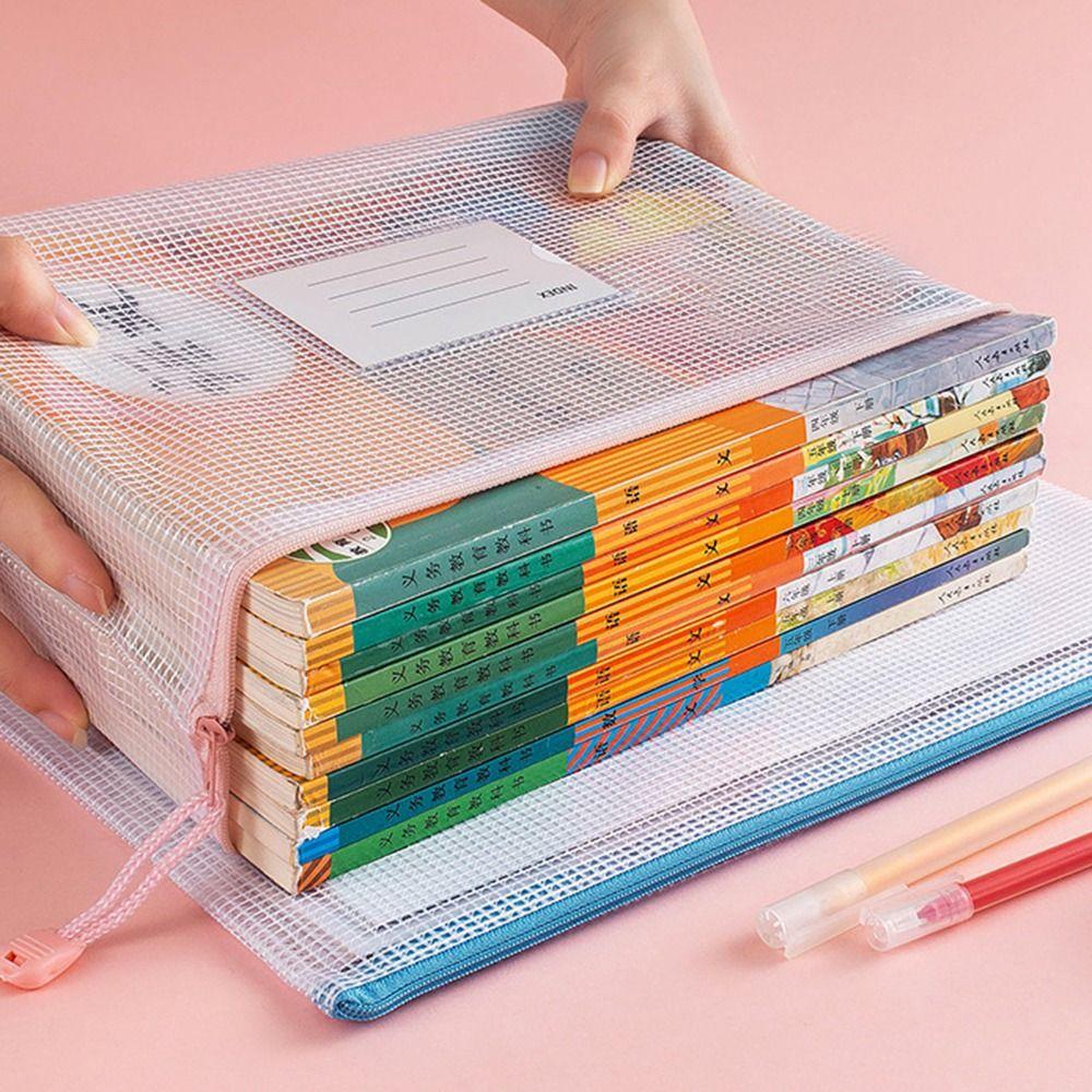 PVC Document Storage Bag Zipper Information Bag Durable A4 Mesh File Bag Student