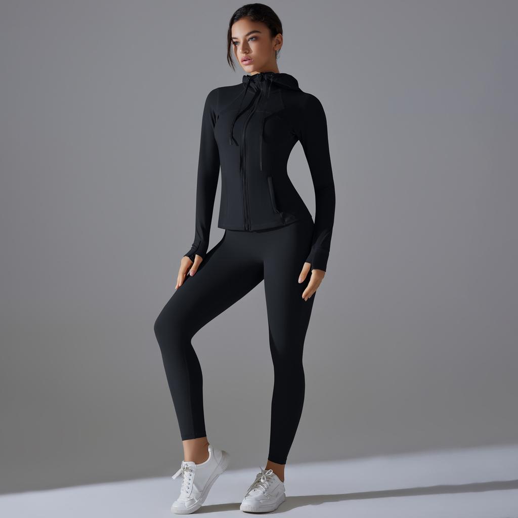 Nessaj Женская спортивная одежда на молнии, однотонные длинные брюки для фитнеса, рубашки с длинным рукавом, костюм для йоги с карманами