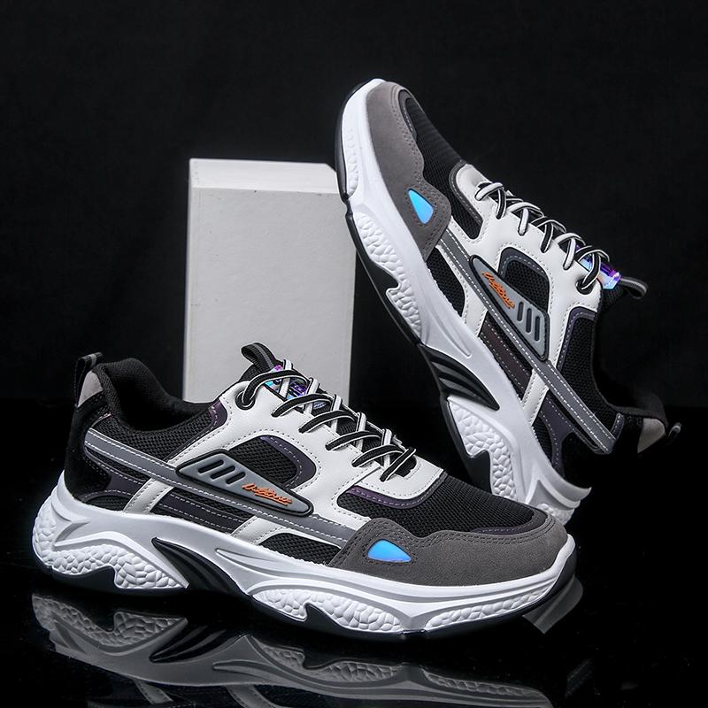 Men's Casual Sports Shoes New Men Platform Breathable Running Shoes Outdoor Trendy Leather Stitching Mesh Men Shoes