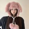 Cute Big Rabbit Ears Hat Warm Bucket Hat Lace-up Cap Plush Ear Protection Hat  Women