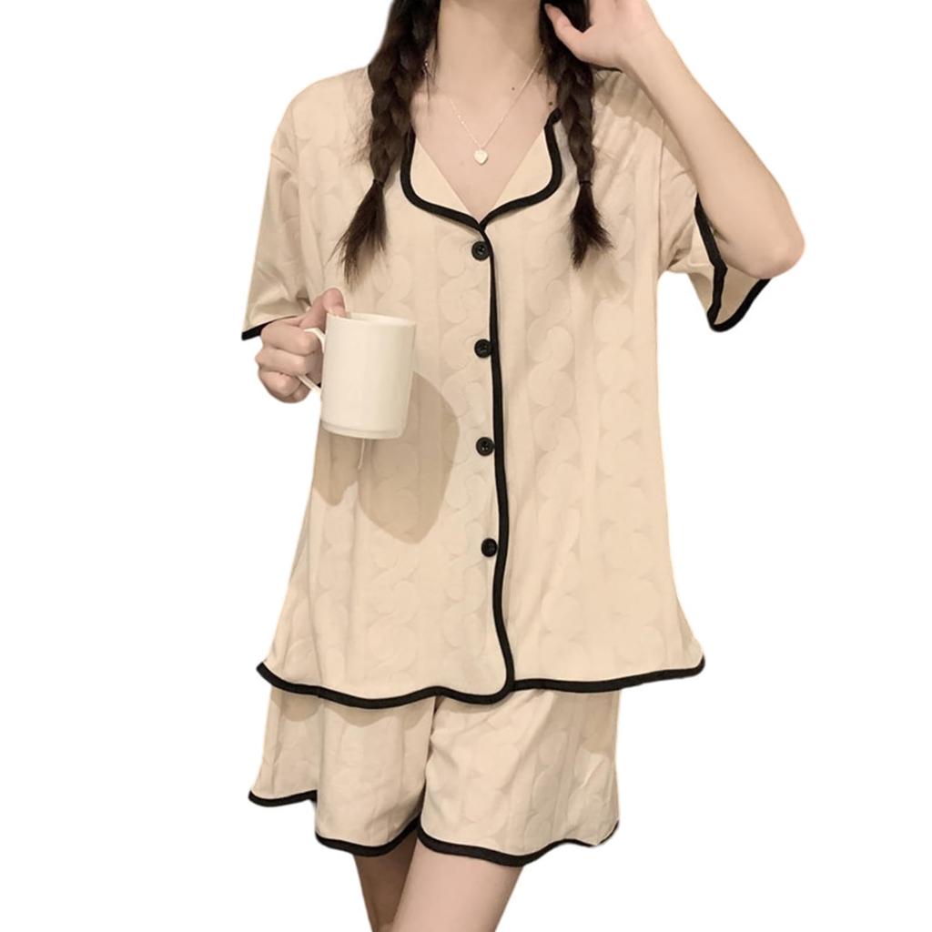 YunXiozy Звездные пижамные шорты Легкий в горошек Открытый женский комплект, Домашняя одежда, Рукава, Ткань, Передняя часть, Удобный, Влагоотводящий, Дышащий,