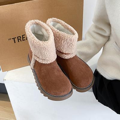 Ботильоны для снега с перевернутым краем, зимние плоские ботинки с женской обувью на распродаже 2024 года, модные женские ботинки без застежек на круглом носке с низким каблуком