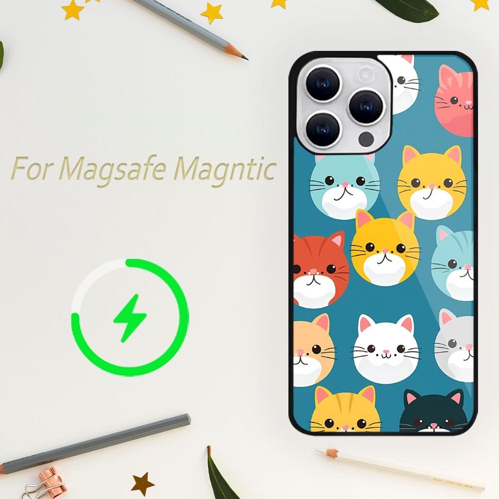 Милый чехол для телефона с изображением кота для iPhone 15 14 13 12 11 Plus Pro Max Magsafe с магнитной беспроводной зарядкой