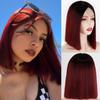 MISS WIG Женский короткий прямой парик боб без челки, парик спереди, синтетическое волокно, цвет красного вина, прямой парик до плеч