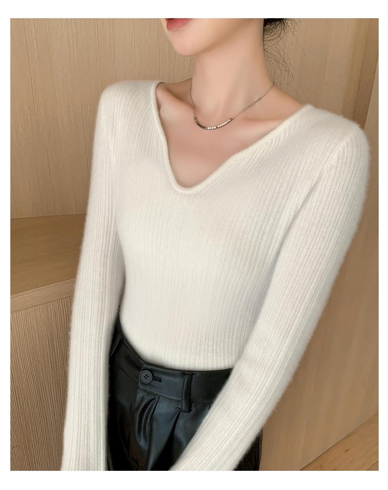 Женский облегающий топ из кашемира с V-образным вырезом - flattering silhouette вязаный свитер для осени и зимы