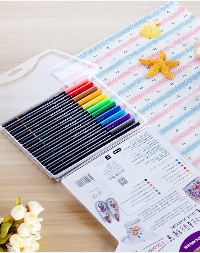 12-Color Double-Ended Fabric Paint Pens for Hand-Painting T-Shirts, Shoes, Canvas Bags, and Textiles