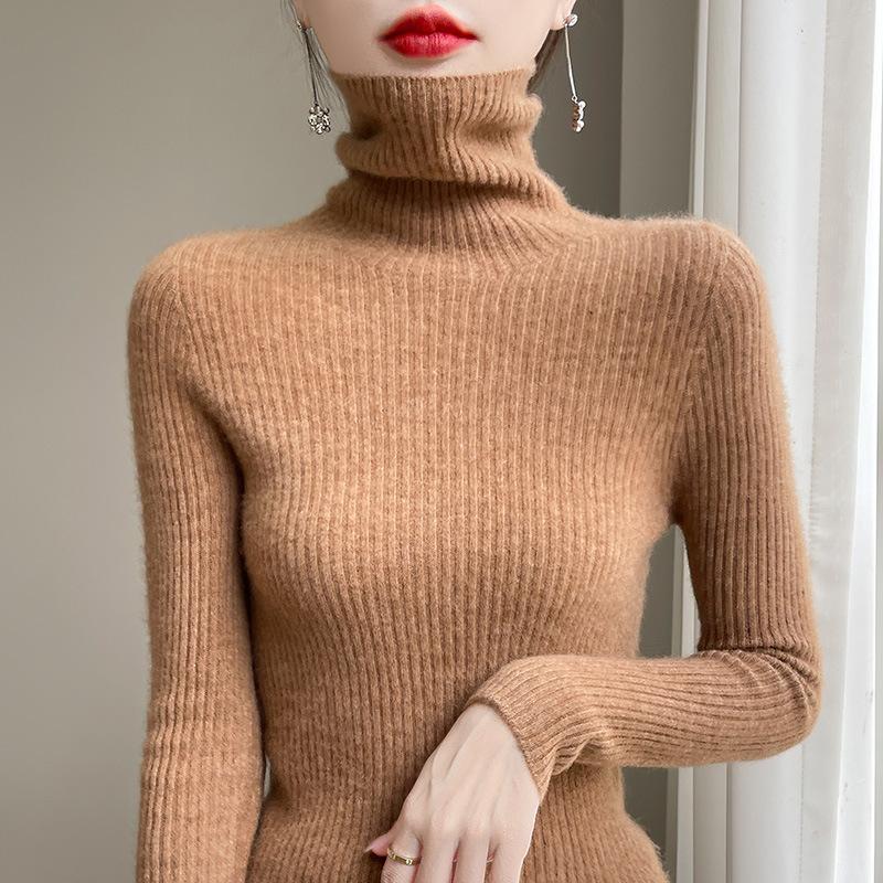 INDFS Women's Fashion Casual Fall Winter Solid Color Print Long Sleeve High Neck Sweaters