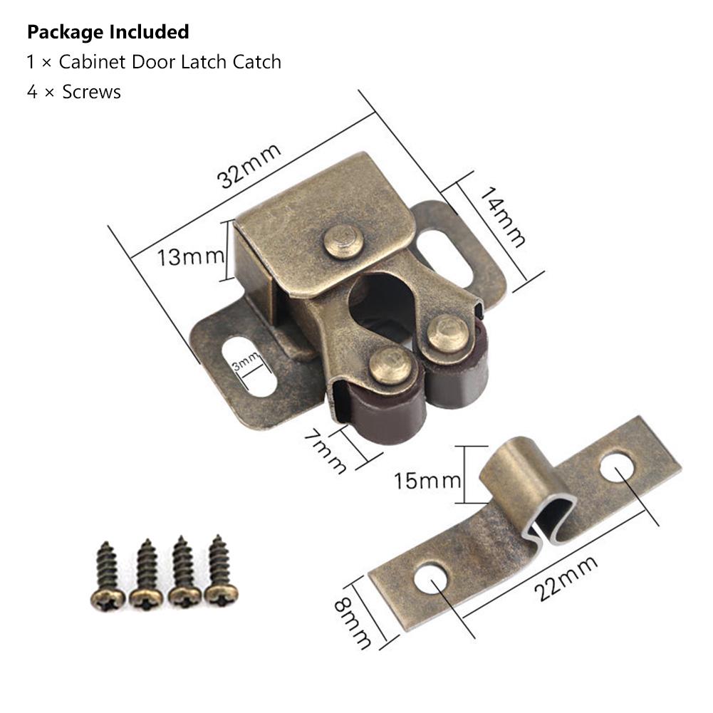 Antique Double Roller Wardrobe Hardware Cabinet Locks Cupboard Door Catch Latch With Screws