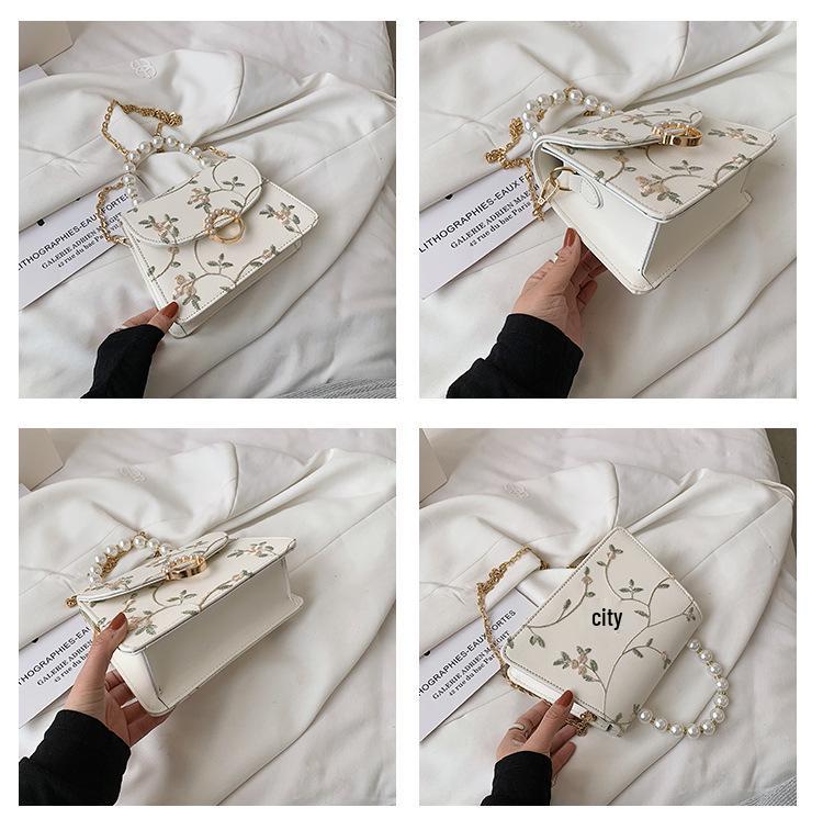 Women's 2024 Lace Embroidery Pearl Crossbody Bag, Chinese-Style Handheld Chain Shoulder Bag