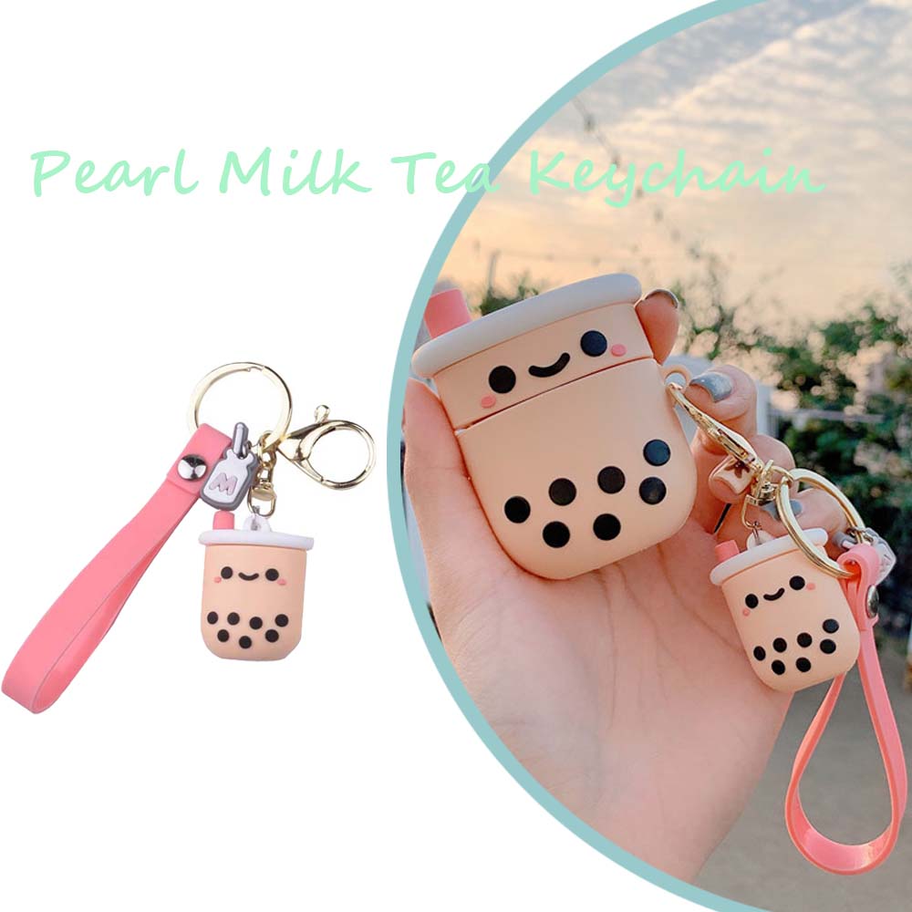 Wild Simulation Gift Silicone Ladies Car Accessories Pearl Milk Tea Keychain Bag Pendant Key Rings