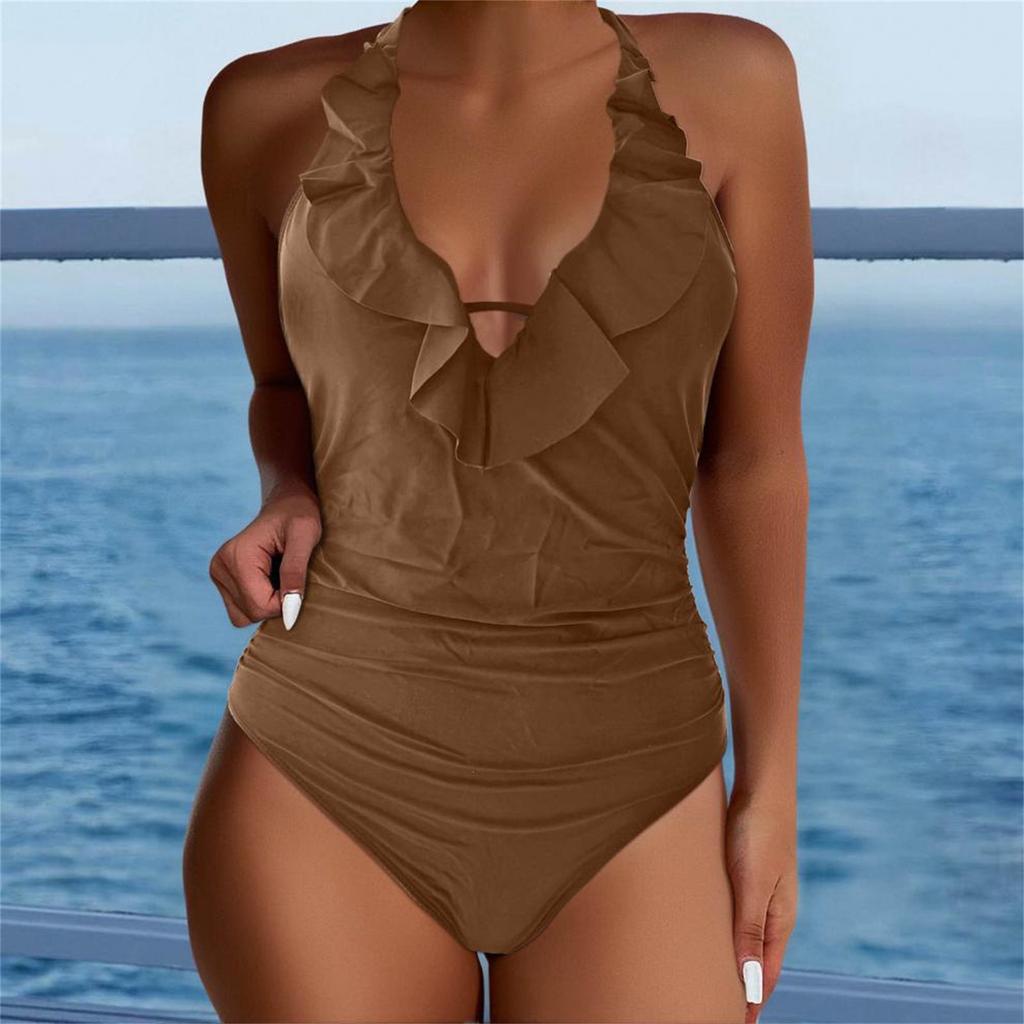 Женский цельный модный бикини однотонный сексуальный с бюстгальтером без стального бюстгальтера купальник