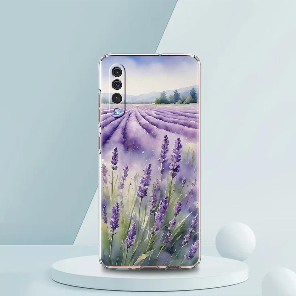 Прозрачный чехол для телефона для Samsung Galaxy A16 A14 A12 A22 A24 A42 A02 A03S A06 A20 A30 A40 Мягкий чехол из ТПУ Лавандовый узор Capas