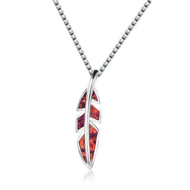 Red/Blue/Green Fire Opal Leaf Pendant Necklaces For Women 925 Sterling Silver Feather Jewelry Female Chain Wedding Necklace