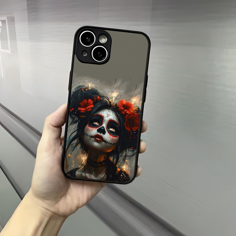 Чехол для телефона Мексиканский Череп Катрина День Мертвых Для Iphone 17 16 15 14 13 12 Pro Max Xr Air Plus Тактильный Черный Жесткий Корпус