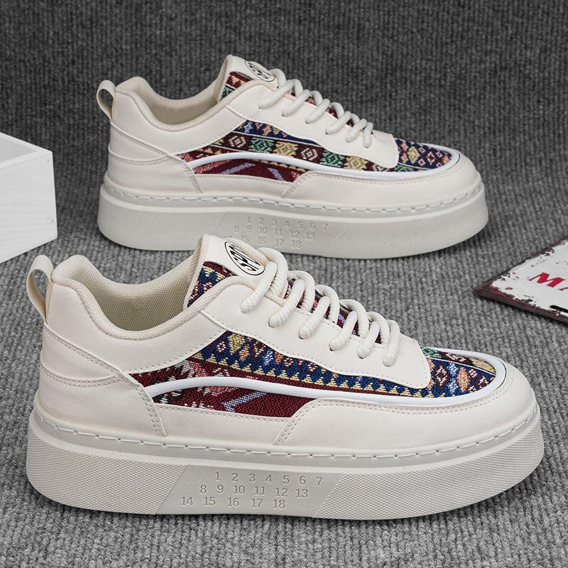 Мода 2025 Стиль национальности Мужская кожаная повседневная обувь Весна Новая дышащая ткань Мужские кеды Классическая платформа Спортивная обувь Плюс