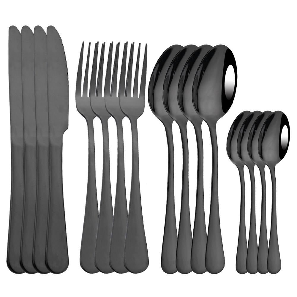 Pink Gold Cutlery Set Stainless Steel Dinnerware Set 16Pcs Knives Forks Coffee Spoons Flatware Set Kitchen Dinner Tableware Set