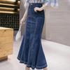 Women's Denim Skirt, Umbrella Skirt, Large Swing Skirt, Medium Length Skirt, Slim Fit
