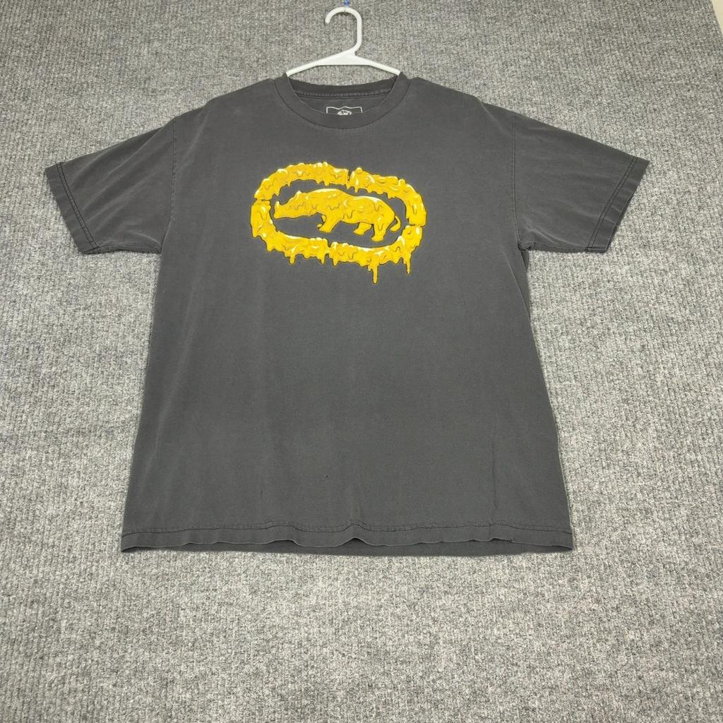Y2K Ecko Unltd Футболка Мужская L Черная Тающий Носорог Графика Потертая Уличная Одежда