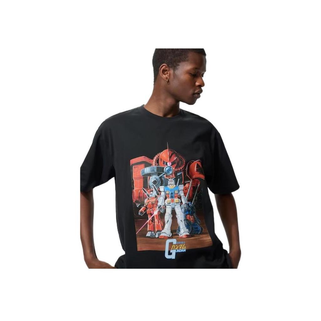 Uniqlo X Mobile Suit Gundam 45-летие Коллаборация SS25 Круглый вырез Графический принт с буквами Повседневная футболка с коротким рукавом Унисекс Футболка 480143-09