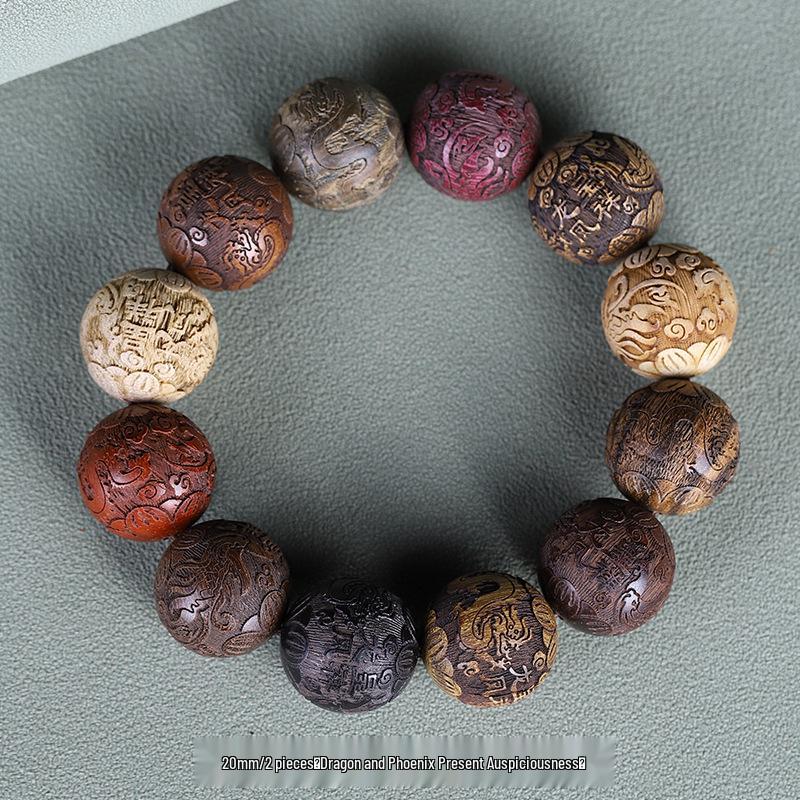 Браслет из резного сандалового дерева и розового дерева - Унисекс Буддийские бусины